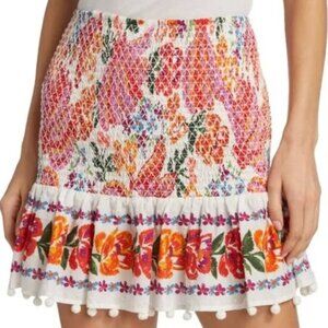 Farm Rio tiered mini, bananas print w/ pom poms